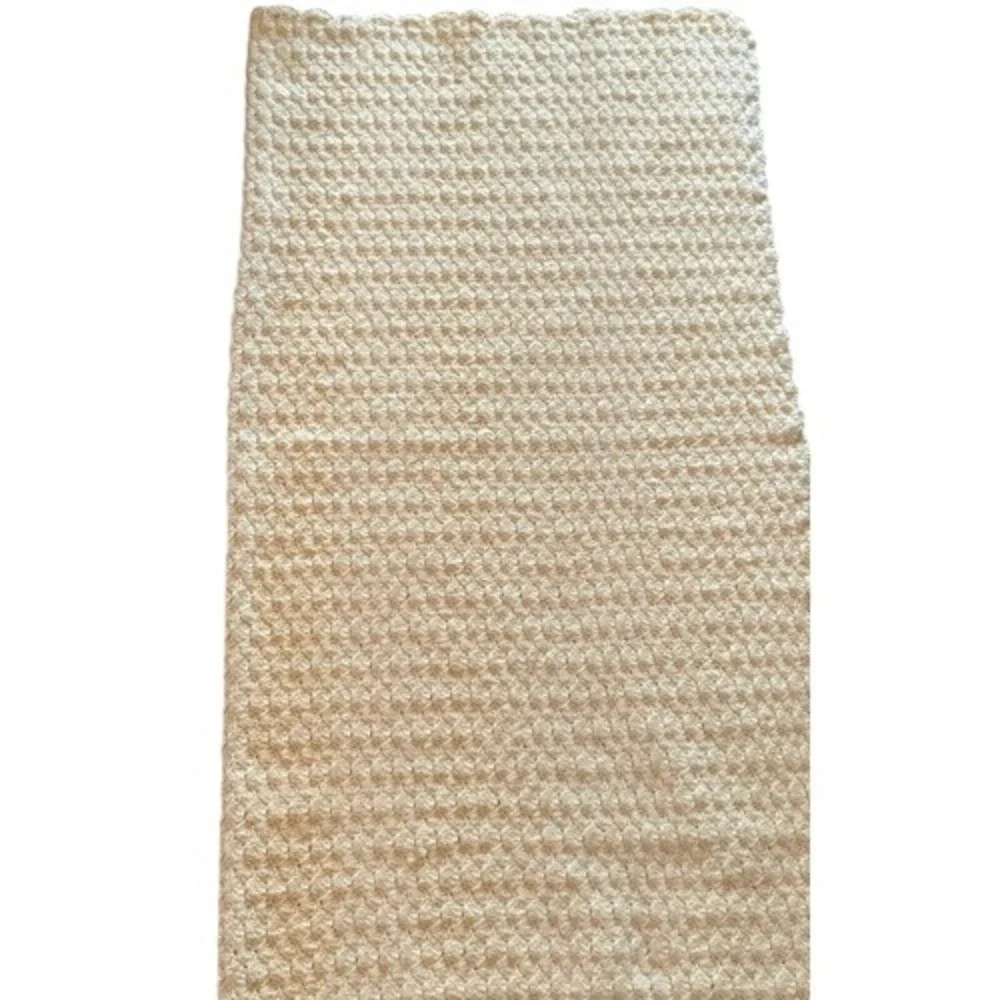 Handmade Crochet Baby Blanket‎ Cream Popcorn Bobble Stitch Scalloped Edge Ivory